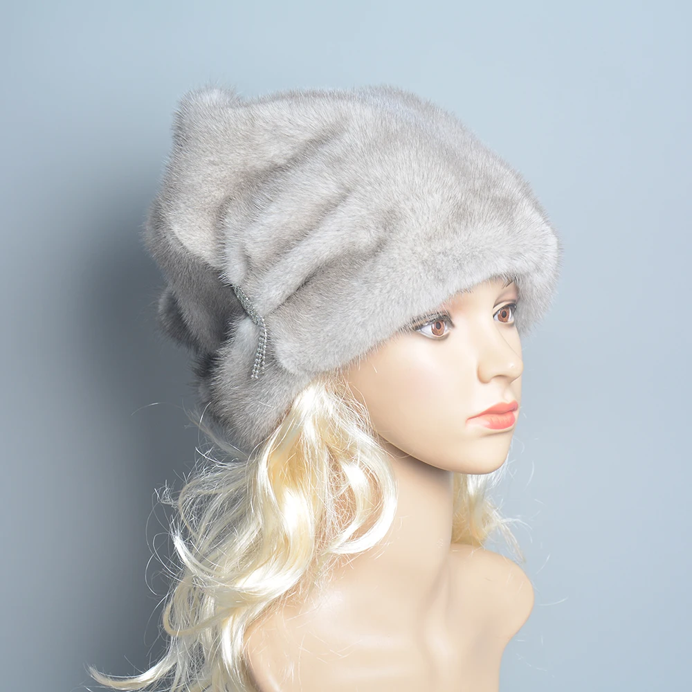 Hot Sale New Winter Mink Fur Women Hats Real Fur Pompom Female Fashion Cap New Luxurious Mink Fur Lady Beanies