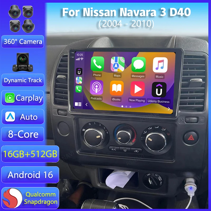 Android 16 Carplay For Nissan Navara 3 D40 2004 2005 2006 - 2010 Car Radio 2K Screen GPS Stereo Multimedia Player DSP Head Unit