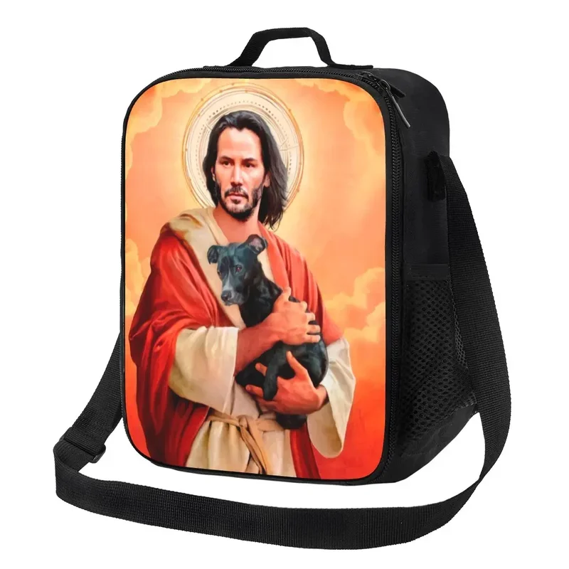 Jesus Saint Meme Keanu Reeves Portable Lunch Box Women Leakproof Cooler Thermal Food Insulated Lunch Bag School Children Student