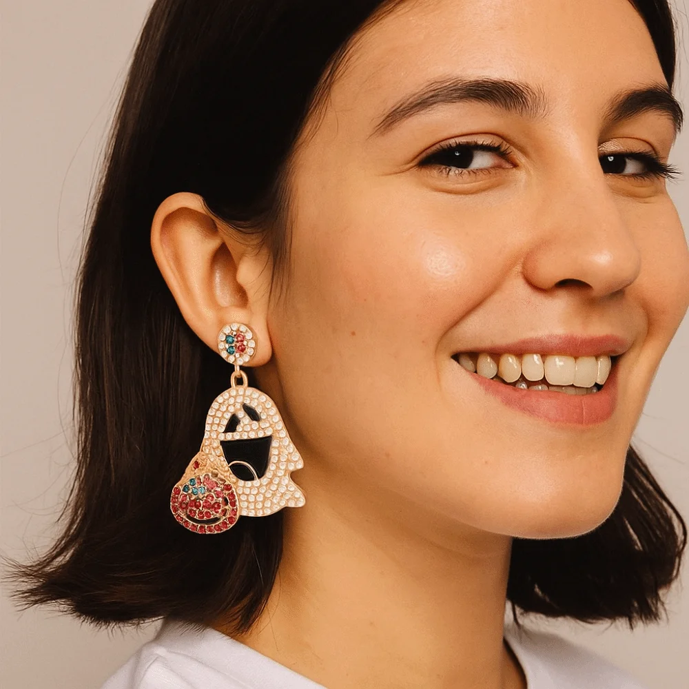 

Pearl Cute Ghost Earrings Kawaii Personality Ghost Pumpkin Earrings Irregular Ear Studs Halloween Party Jewelry Festival Jewelry