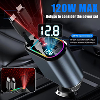 4-in-1 PD30W Car Fast Charger USB Type-C Power Adapter Retractable Phone Charger With Roof Starlight For IOS Android Phones