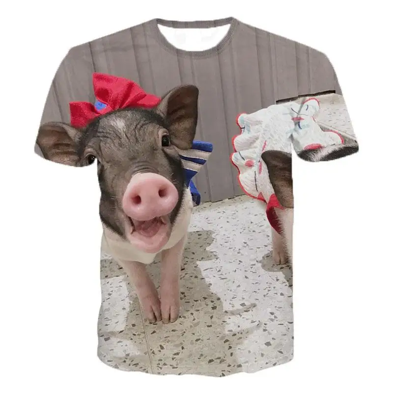 New Men\'s Ladies Kids Casual T-shirts Cute Animals Funny Pet Pig Print Fashion Street Style Breathable Light Summer Tops