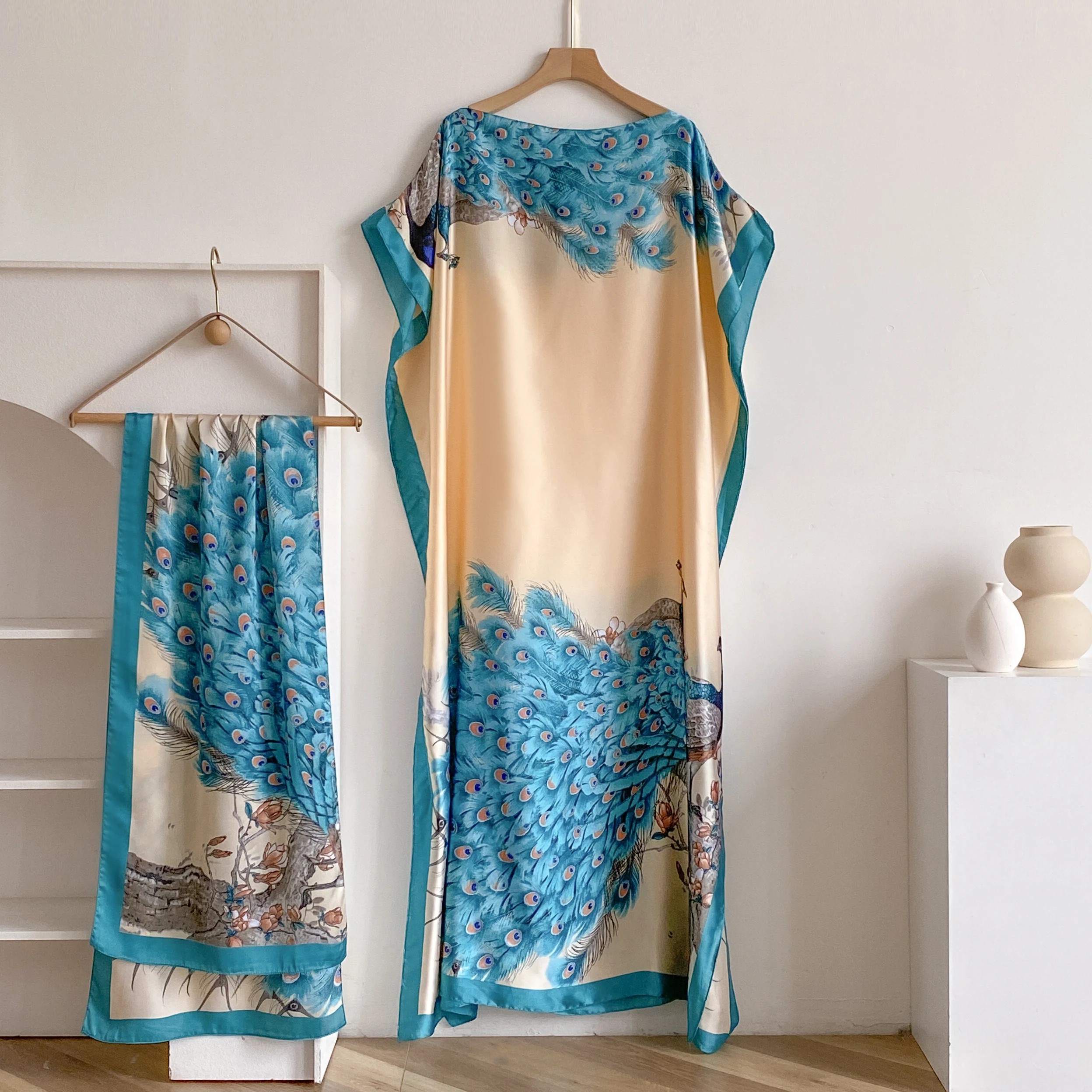 Novedad de verano, vestidos africanos de moda para mujer, elegante vestido musulmán de seda estampado para mujer, vestido largo tipo caftán Hijab de gran tamaño, Abaya de Kuwait