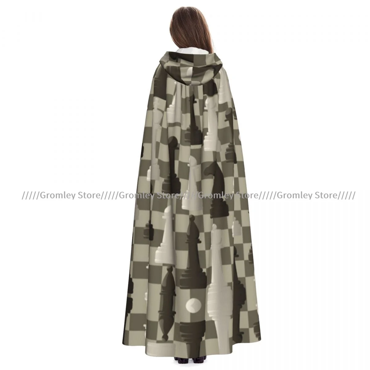 

Длинный халат ведьмы с капюшоном, абстрактные шахматные фигуры с доской, плащ на Хэллоуин, костюмы для косплея для взрослых