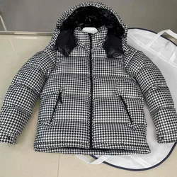 Piumino invernale da uomo classico a righe a griglia piccola cappuccio staccabile 95% piumino d'anatra bianco + 5% piume cappotto casual NFC caldo