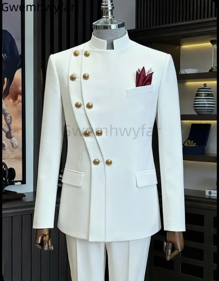Gwenhwyfar Formal Men's Suit 2Pcs Tuxedo Slim Fit Double Breasted Peak Lapel Blazer Jacket Pants Suit Set Wedding Prom Suits