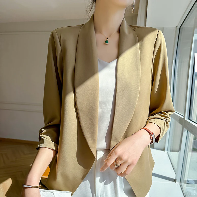 

Summer Three-Quarter Sleeve Unbuttoned Blazer With A Suit Collar For Women Fashionable And Simple Lightweight Blazer Cardigan