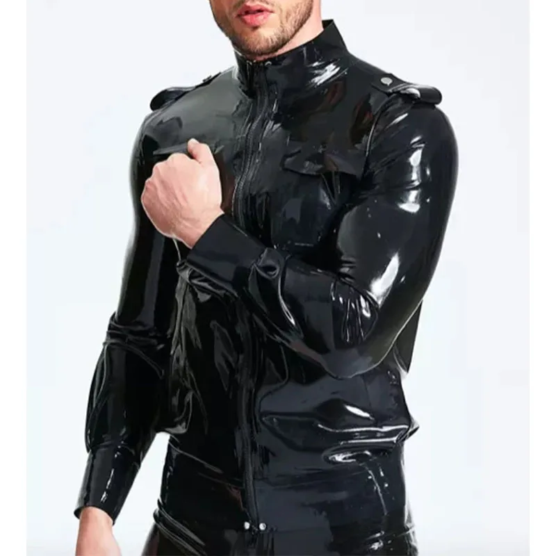 

Handmade Male Fashion Latex Long Slevees Top Jacket Front Zip 0.4mm Rubber Size XXS-XXL for Men