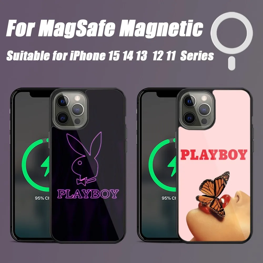 P-Playboy Fashion Phone Case For iPhone 15 14 13 12 11 Pro Max Plus Phone Magnetic for Macsafe Cases Cover