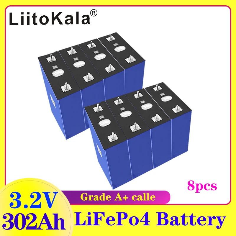 

8PCS LiitoKala 3.2V 302Ah Lifepo4 Battery Cell Lithium Iron Phosphate Solar RV Grade A DIY 12V 24V 310Ah RV Boat Home Energy