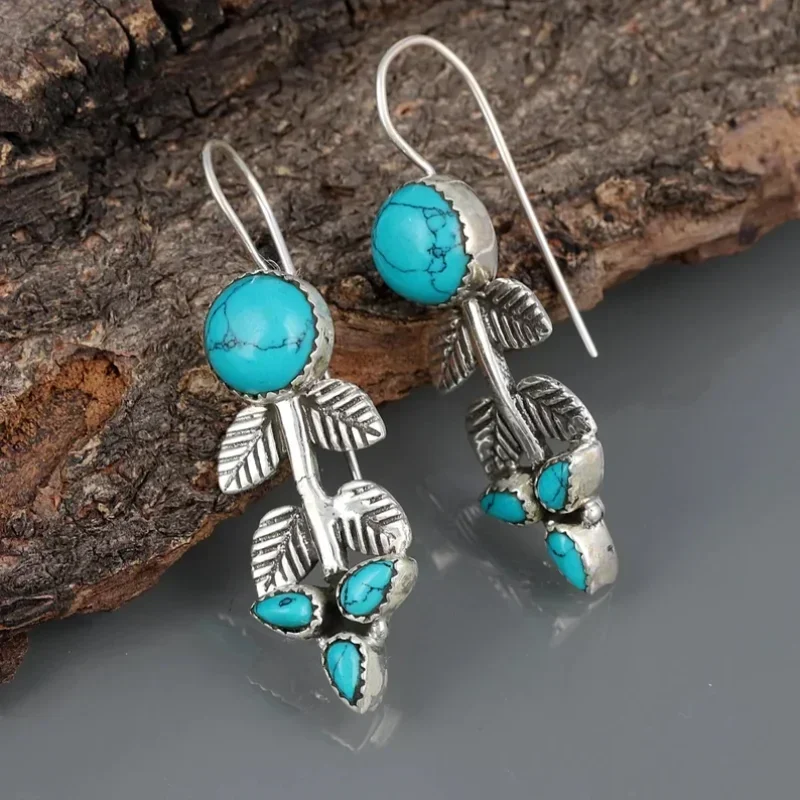 Bohemian Women's Natural turquoise Pendant Earrings Vintage Style National Earrings 2023 New Women's Earring Accessories Jewelry