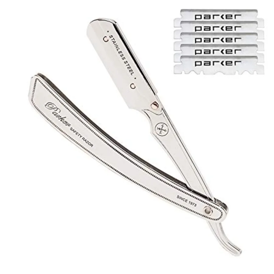 

Parker SRX Straight Razor All Stainless Steel Barber Razor with Clip-Type Blade Holder for Disposable Blades Ideal for Precisio