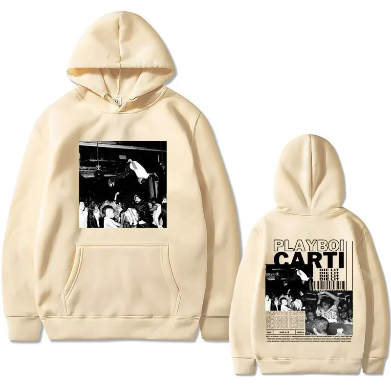 Hip Hop rapero Playboi Carti Die Lit álbum de música Sudadera con capucha de lana de algodón para hombre pulóver hombres Vintage ropa de calle de gran tamaño