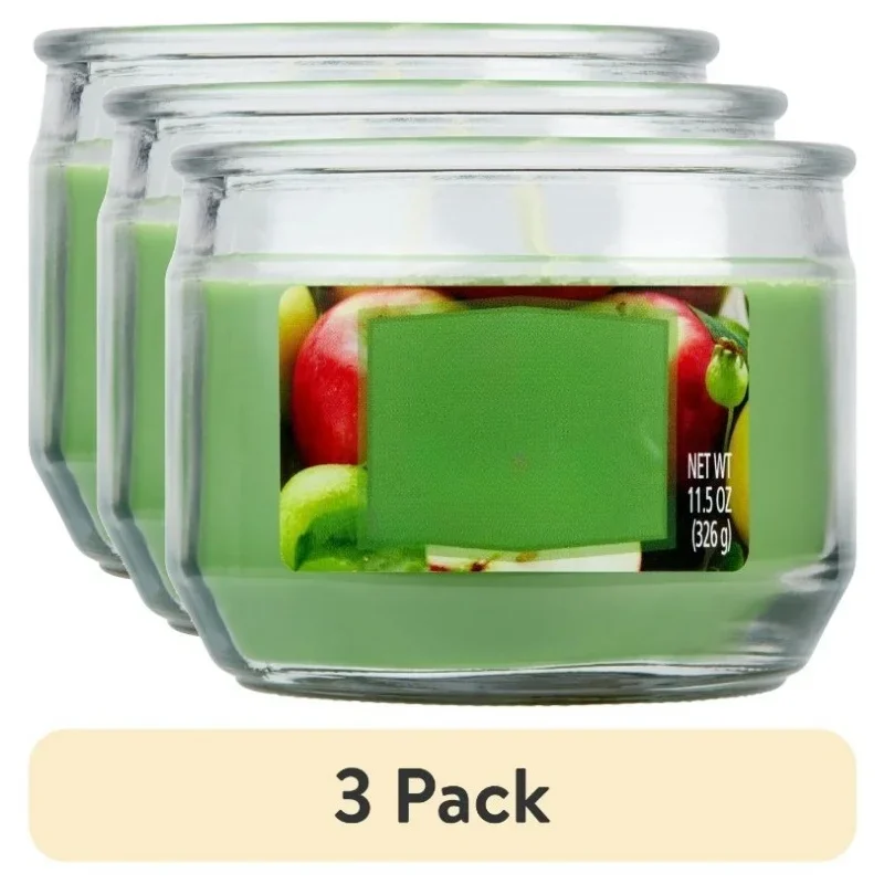 

(3 pack)New Upgrade.11.5 oz Sweet A pple Scented 3-Wick Glass Jar Candle,free shippment