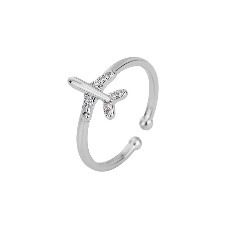 New Fashion Diamond Studded Zircon Airplane 925 Sterling Silver Jewelry Personality Opening Rings  R141