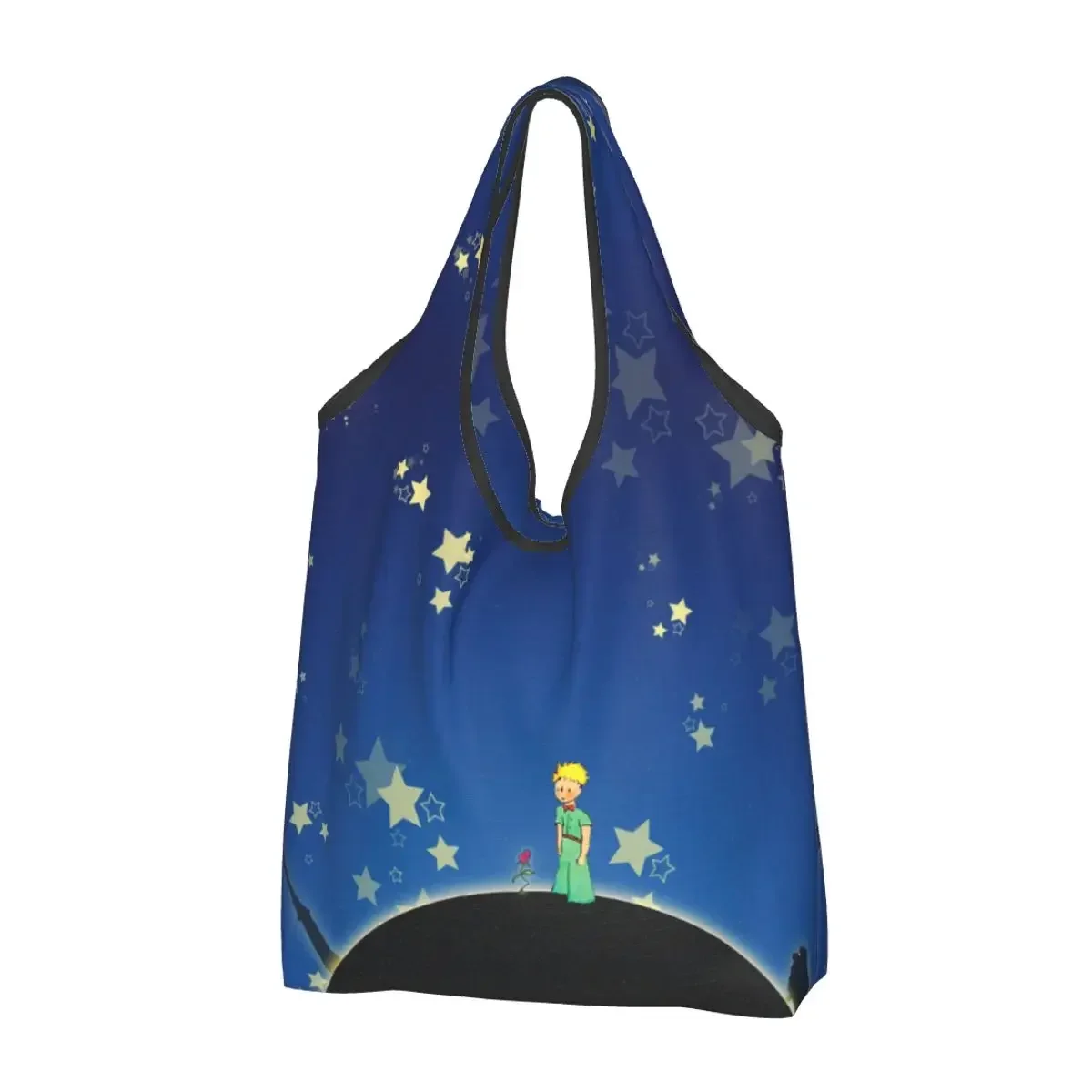 Reusable The Little Prince Rose Shopping Bag for Groceries Foldable Classic Fairy Tale Grocery Bags Washable Large Tote Bag