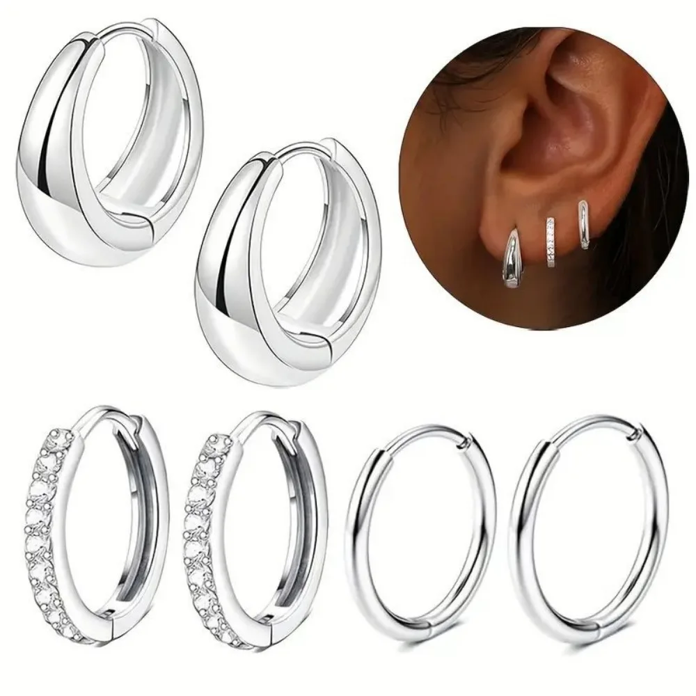 3 Pairs Personality Fashion Micro-inlay Zircon Stacked Wearing Hoop Earring for Women Minimalism Street Wear Party Jewelry Sets