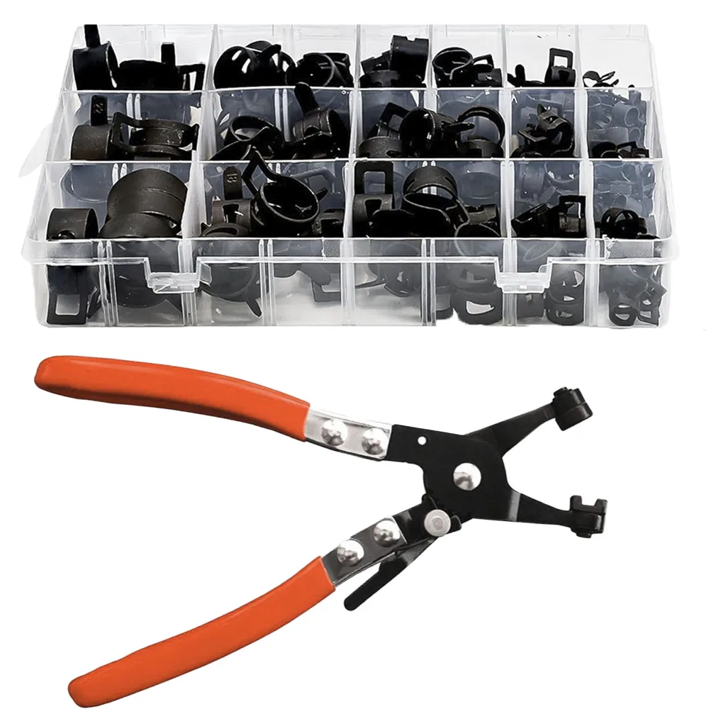 130Pcs 6-25mm Spring Band Hose Clamps With Swivel Flat Hose Clamp Plier Assortment Kit Vacuum Hoses & Low-Pressure Air Clips
