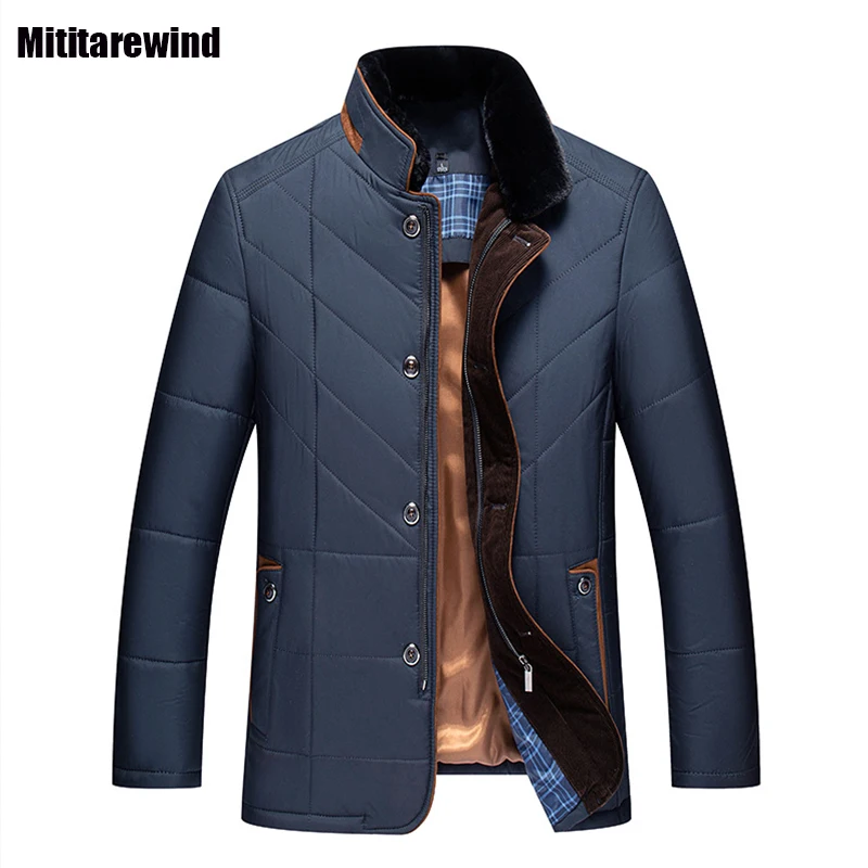 Jaqueta de algodão acolchoada com gola de pele masculina, casaco curto, Parkas monocromáticas, manter aquecido, casacos de inverno, negócios, homens