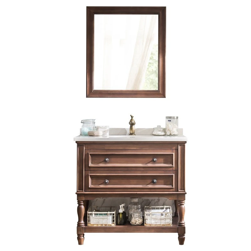 

Floor-to-ceiling washbasin sink basin sink toilet, bathroom American pastoral oak bathroom cabinet