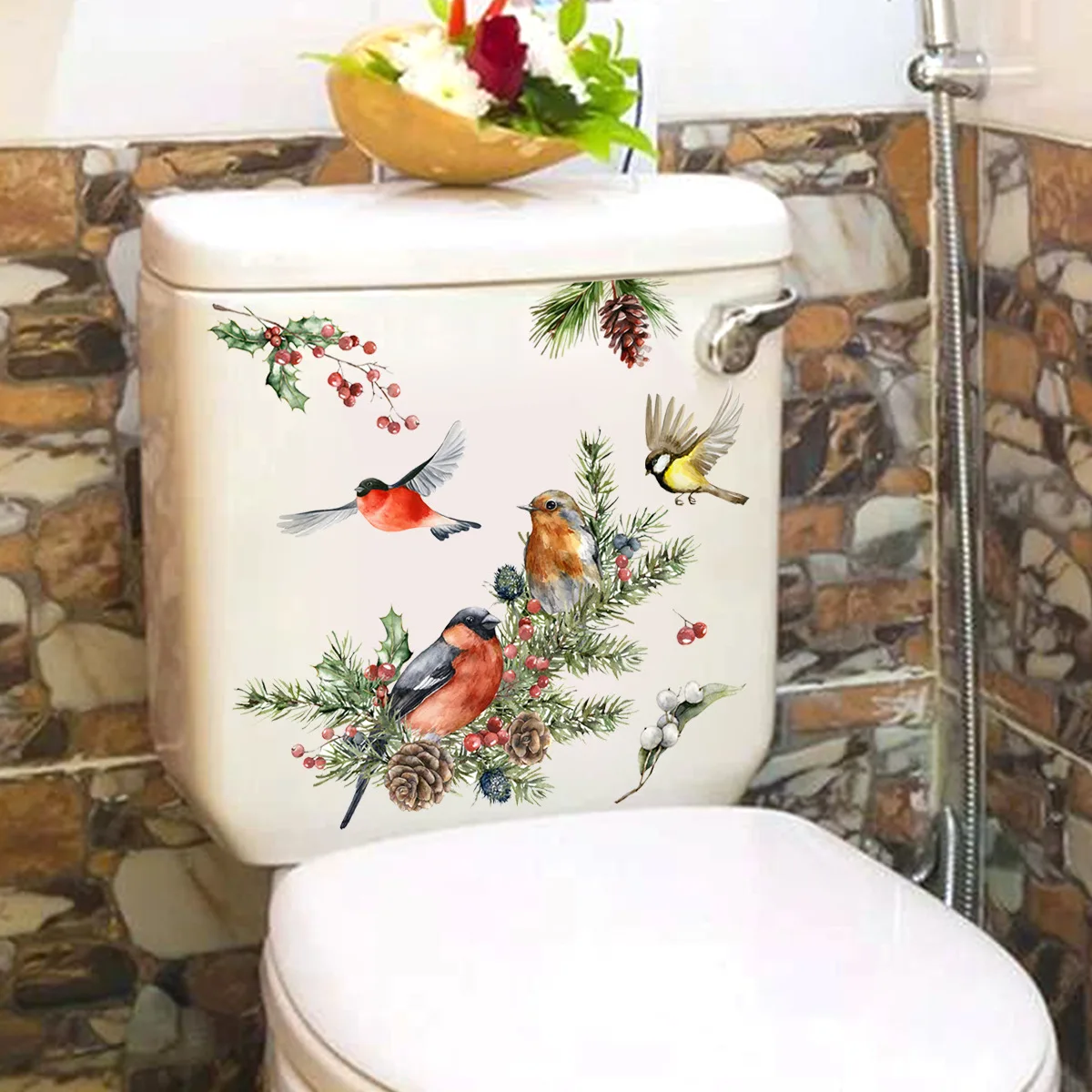 30*25cm Cartoon Branch Bird Toilet Sticker Toilet Bathroom Restroom Wall Sticker Toilet Cover Printed Wall Sticker Ms583