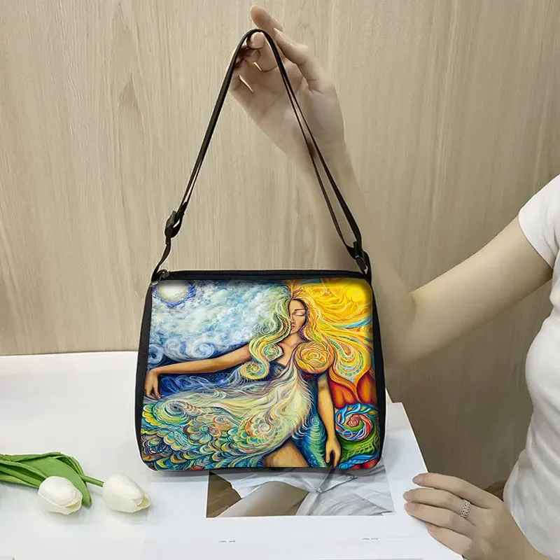 Oil Art Painting Handbags Purde Mysterious Women Messenger Bag Angle Wings Shoulder Bag Yoga Women Crossbody Bag  Phone Holder