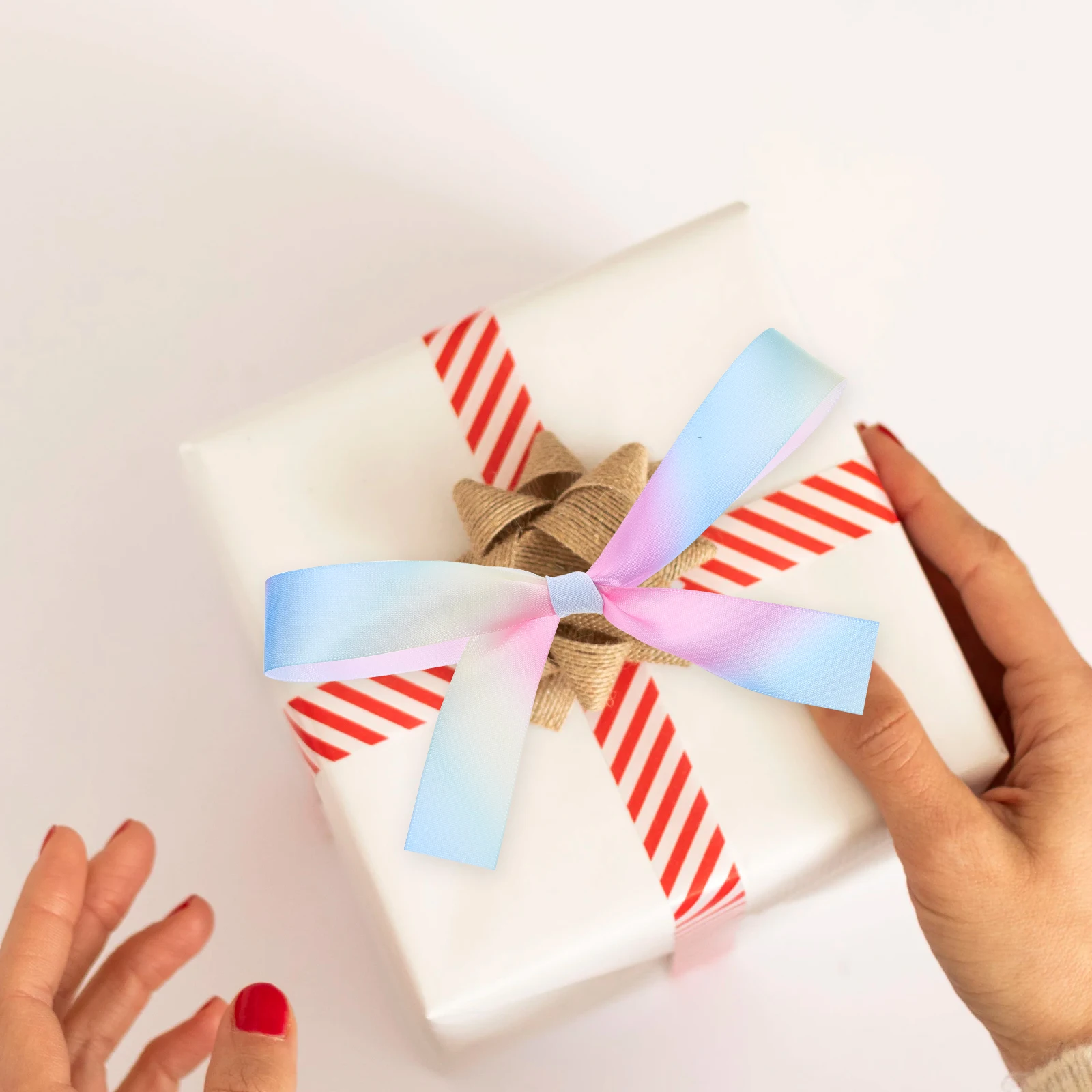 Gradient Webbing Ribbons 3 Rolls Fold Burlap Blue Decorations Gift Christmas DIY Polyester Ribbon Craft Sewing