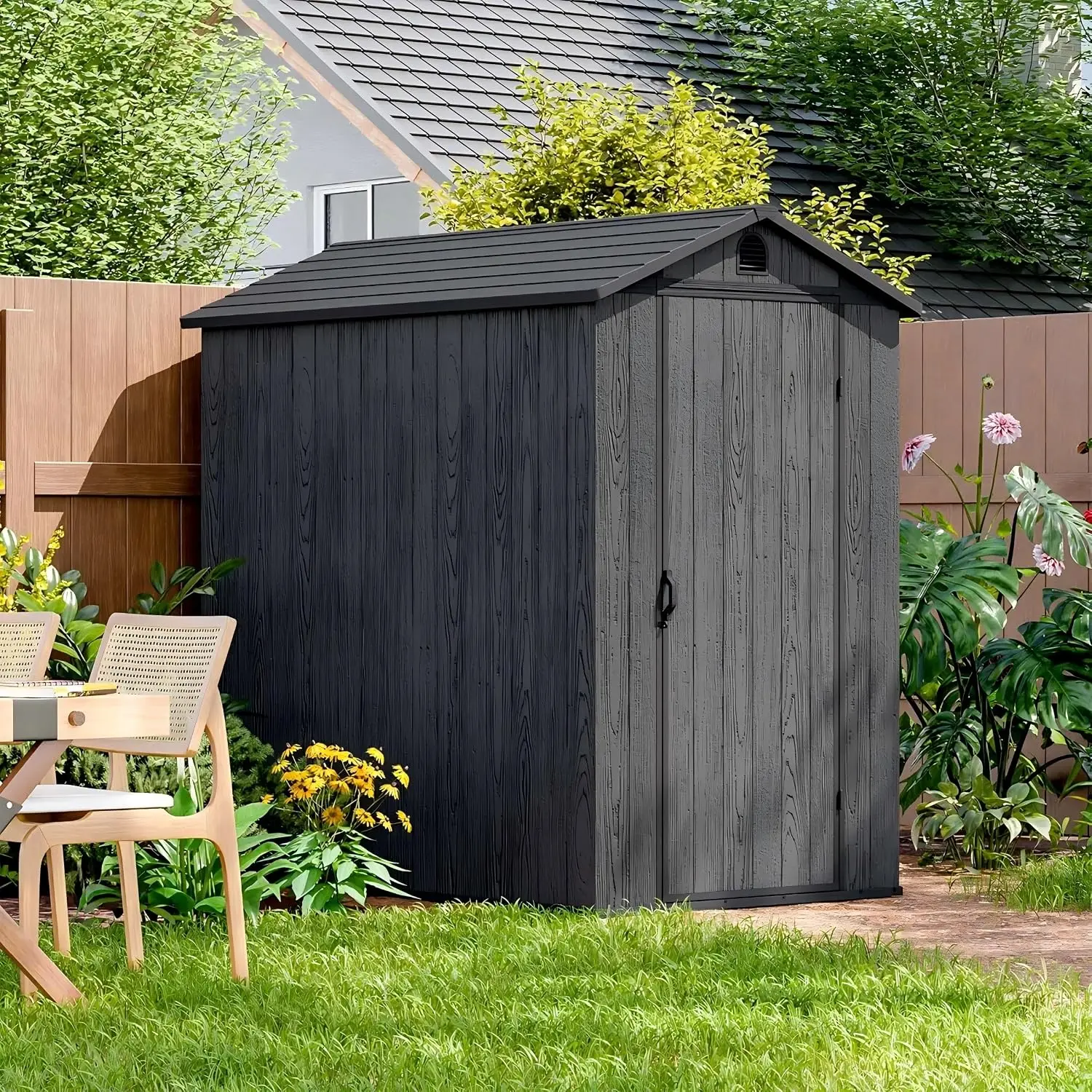 4x6 FT Resin Storage Shed with Floor, Dark Gray | Outdoor Plastic Garden Shed, Lockable Door & Window, Easy Assembly, Custom