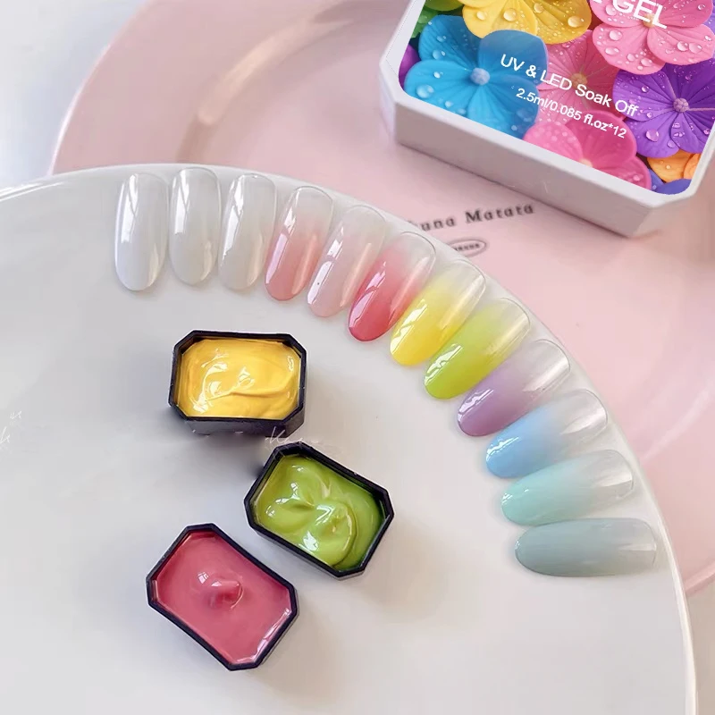 12-Color Candy-Sweet Solid Gel Polish, UV Nail Gel, DIY Nail Art Charm, Suitable for Nail Technicians and Beginners.