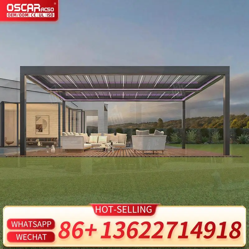 

Modern bioclimatic UV resistant motorized Louver swimming pool backyard sunroom outdoor gazebo pergola