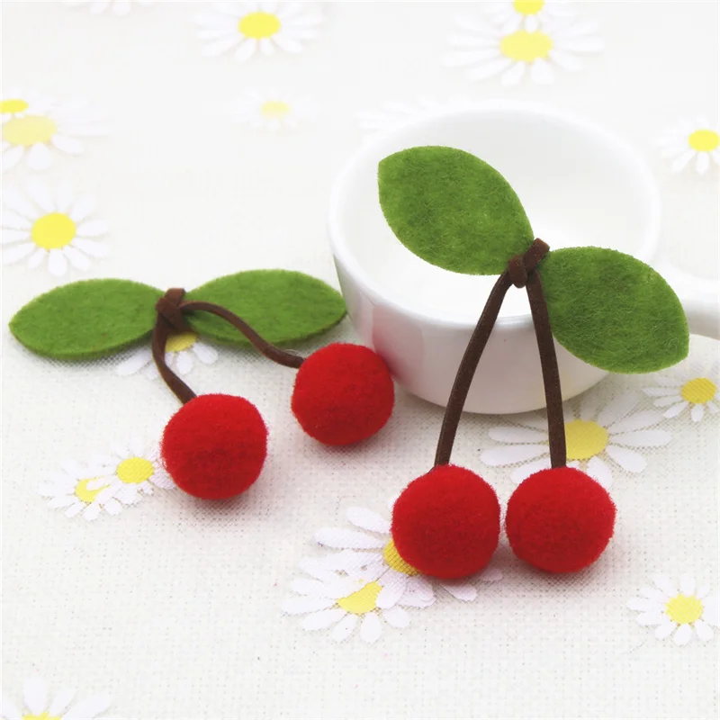 5CM 12pcs Patches Pompon Cherry Felt Appliques For Clothes Sewing Supplies  Craft Ornament