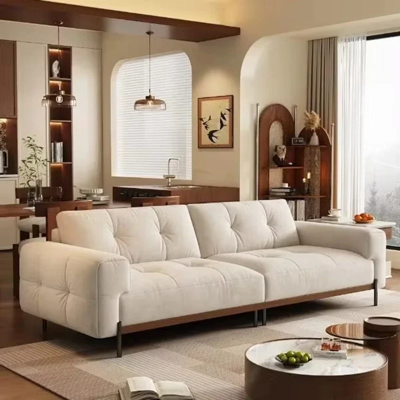 

Walnut China Cloud Sofa Set Vintage Beige Cloth, Combination Velvet Sofa New Home Furniture