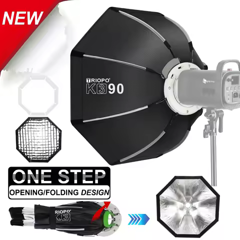 Triopo K3 Quick-Setup Bowens Mount Octagon Softbox One-Step Install Portable Light Modifier Umbrella Reflector w/ Honeycomb Grid