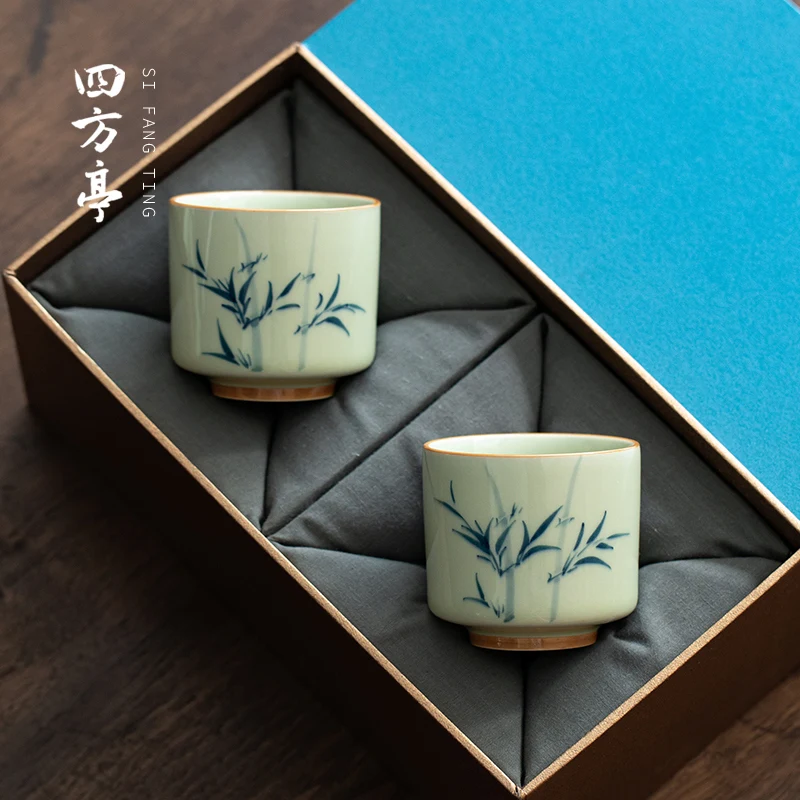 Hand-Painted Ceramics Gongfu Tea Cup Owner Cup Underglaze Color High End Home Use Gift Box Tea Set Gift