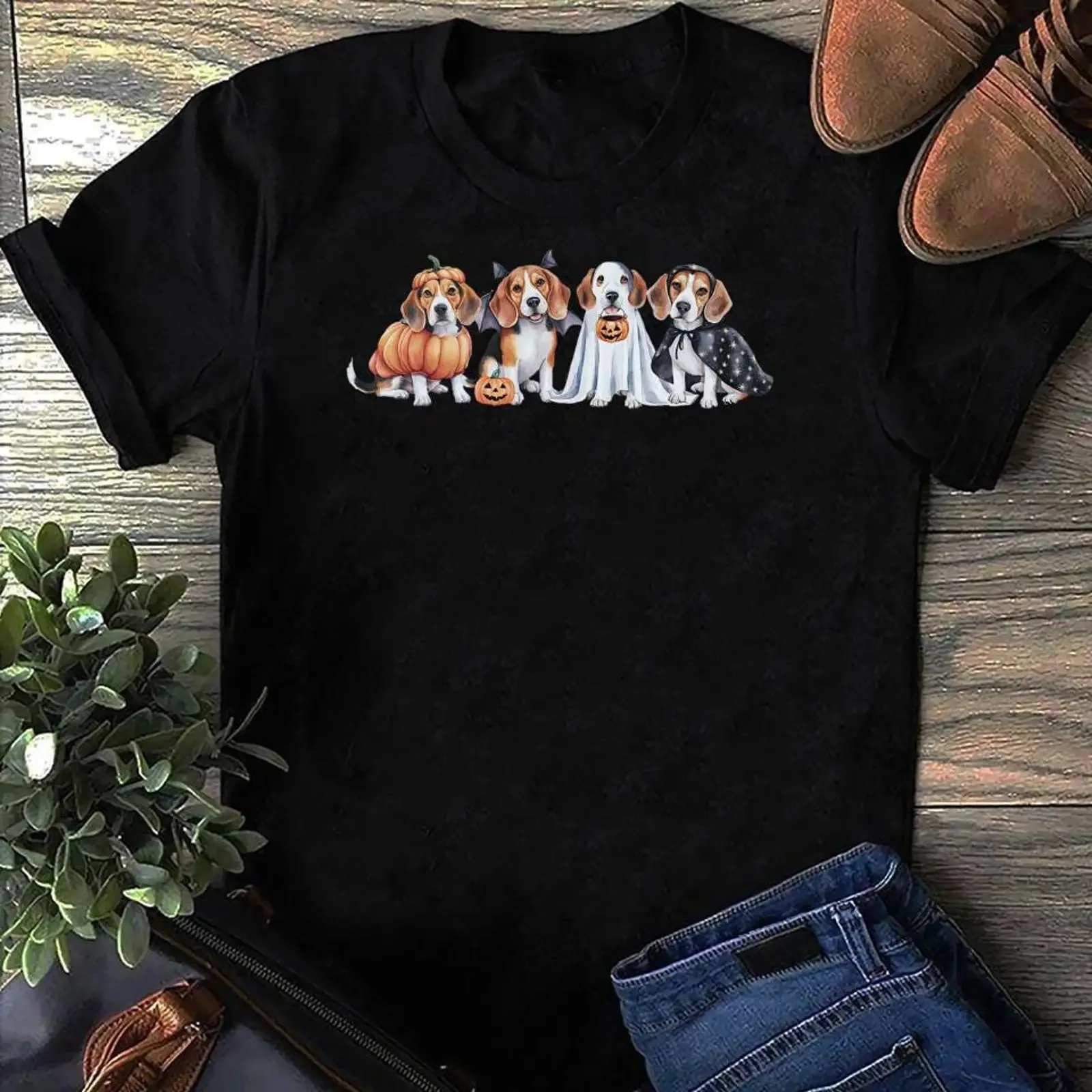 Funny Beagle Halloween T Shirt Spooky Dog Costume vintage Washed Versatile Stretched Comfortable Soft homme fashion