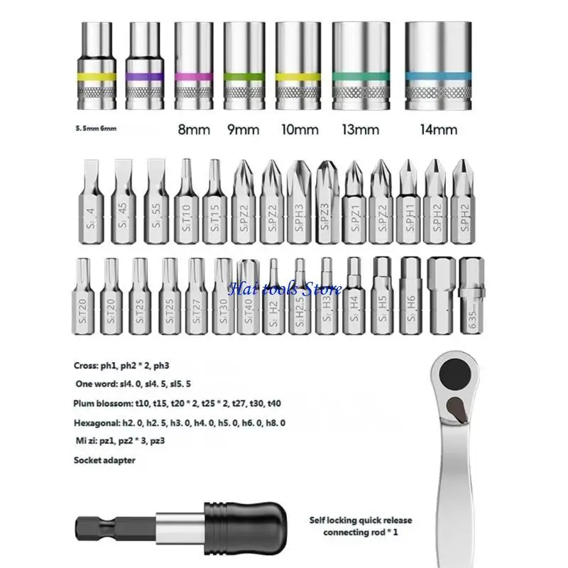 

X37E Durability Steel Ratchet Socket Wrench Spanner Bidirectional Design Socket Ergonomic Handle Carrying Case