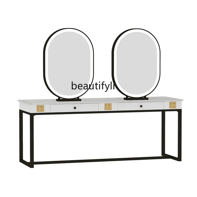 

Nordic Light Luxury Hairdressing Dressing Table Single Double-Sided One-Piece Marble Scissors with Lights Perm Dressing Table