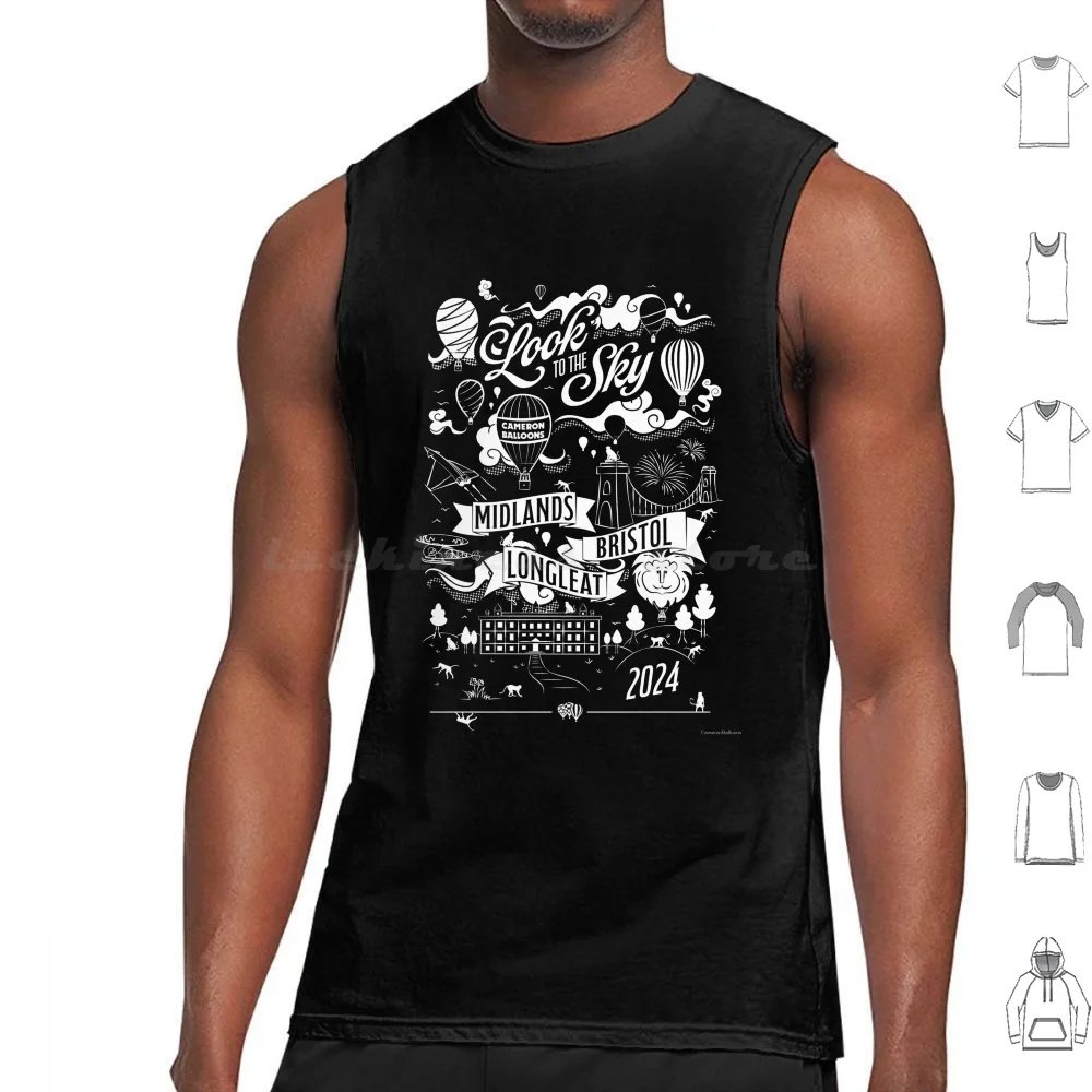 Look To The Sky!-White Tank Tops Print Cotton Hot Air Balloon Hot Air Balloons Cameron Balloons Cameron Monochrome Mono