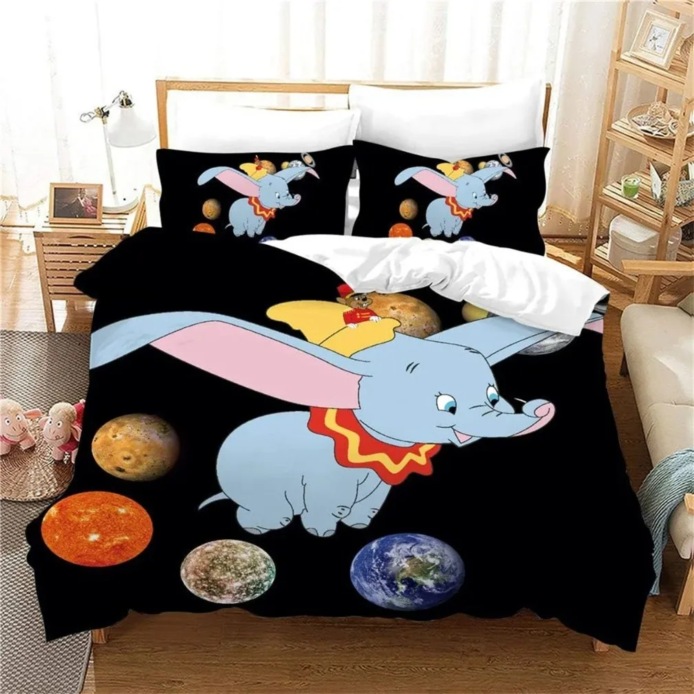 Dumbo Bedding Set Stars Moon Kids Boys Cartoon Duvet Cover Set Lovely Dumbo Quilt Cover Pillowcase Twin Full Queen King