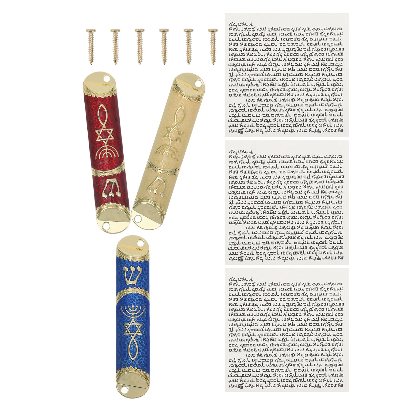 3Set Mezuzah for Door Metal Jewish Mezuzah Hand-Painted Scroll Home Blessing Decor Hanukkah Doorpost Judaica Door Mezuza