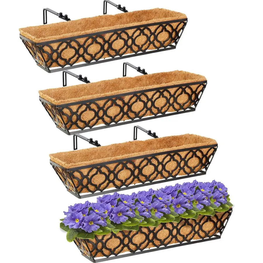 

24-дюймовое оконное кашпо с кокосовым вкладышем, 24-дюймовые оконные ящики-корыто для растений с кокосовым волокном, черное металлическое подвесное кашпо для цветов