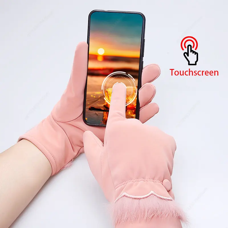 Youpin-Guantes cálidos de piel para mujer, manoplas de dedo completo para conducir, a prueba de viento, Hivers, Invierno