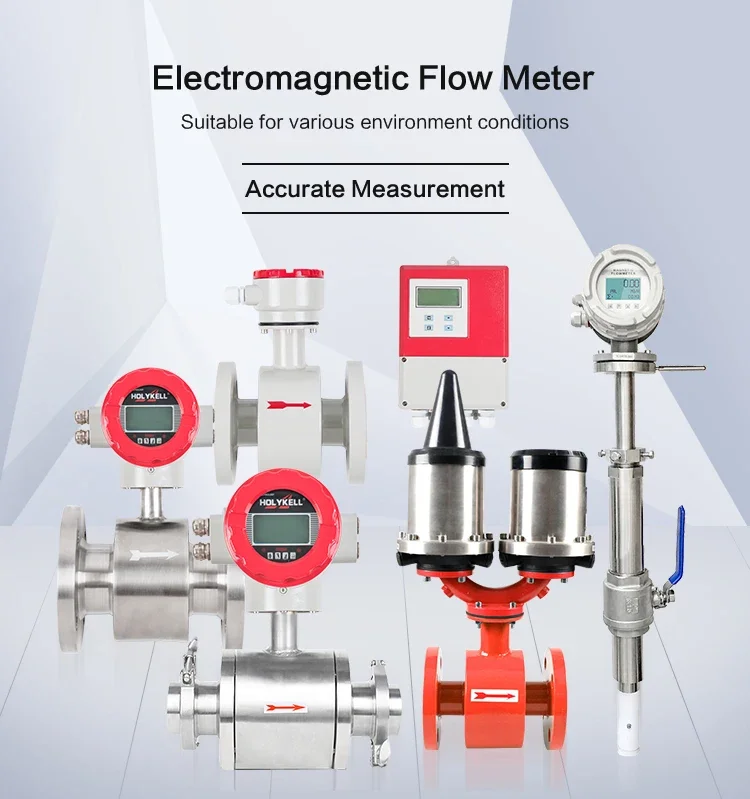 Holykell 4-20mA liquid control sewage wastewater electromagnetic flowmeter acid chemical flow meter