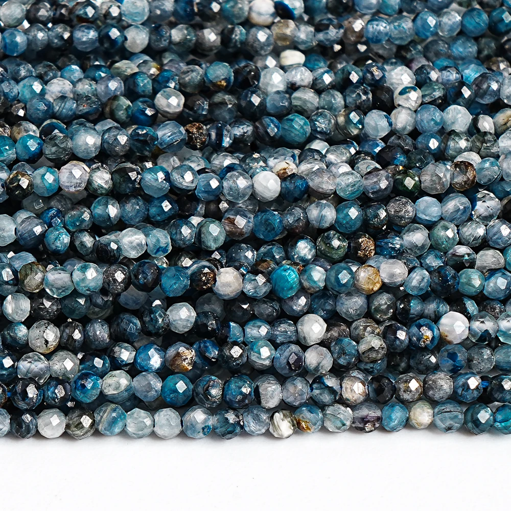 Véritable Kyanite bleue naturelle, perles rondes de 2mm, rondes scintillantes à 64 facettes pour la guérison de la fabrication de bijoux, Bracelets et colliers