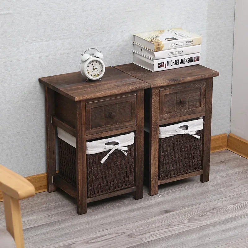 Creative Nordic simple solid wood furniture bedroom bedside cabinet paulownia furniture retro style living room storage table