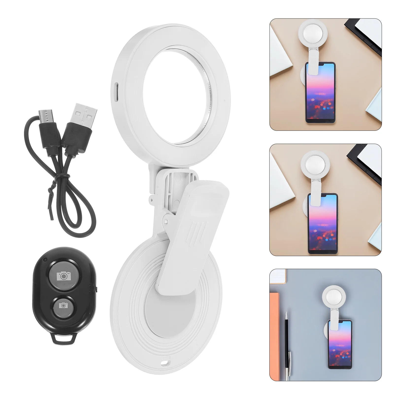 

Smartphone Selfie Ring Light Mirror Clip-on Phone Rear Camera Light with Mirror for Beauty Enhancement on-The-Go Content
