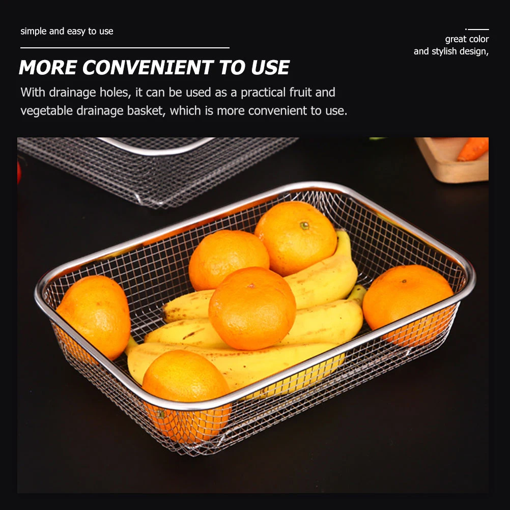 

Stainless Steel Fruit Drain Basket Vegetable Washing Strainer Mesh Basket Kitchen Gadget for Cleaning Fruits Vegetables Long