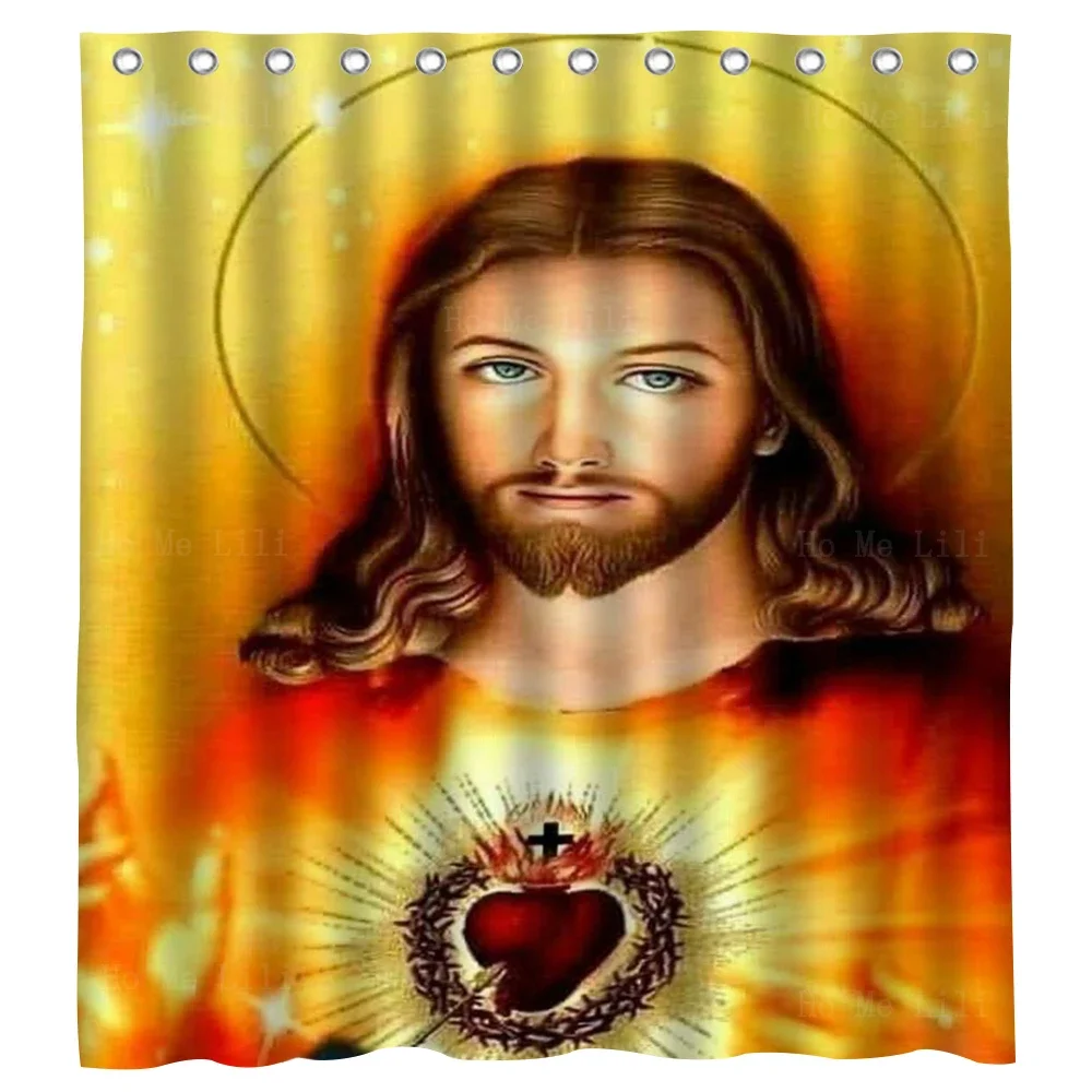 Sacred Heart Of Lord Jesus Christ And Mother Mary Religious Belief Waterproof Shower Curtain By Ho Me Lili Bathroom Decor