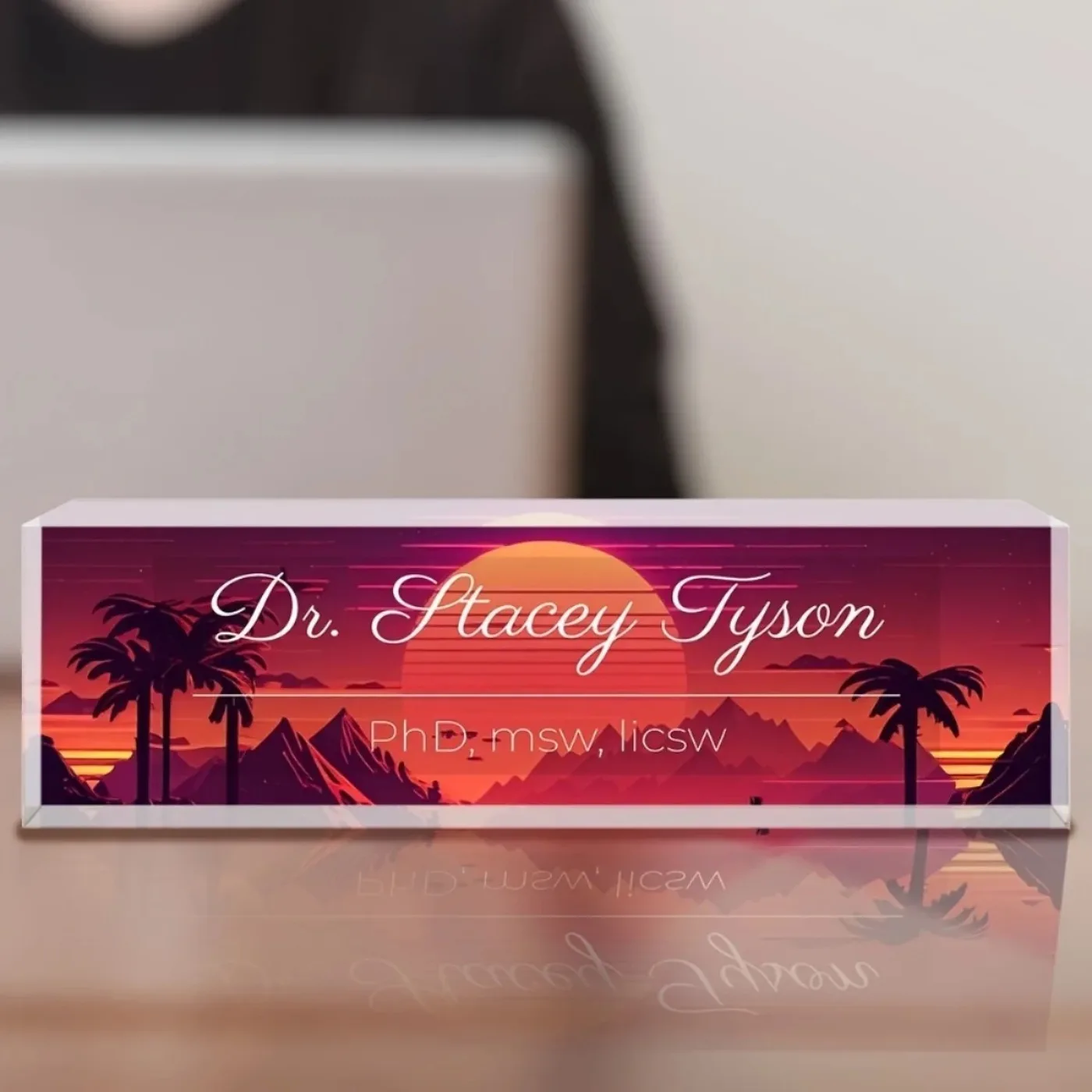 Desk Name Plate - [2D Flat] Sunset Design Custom Acrylic