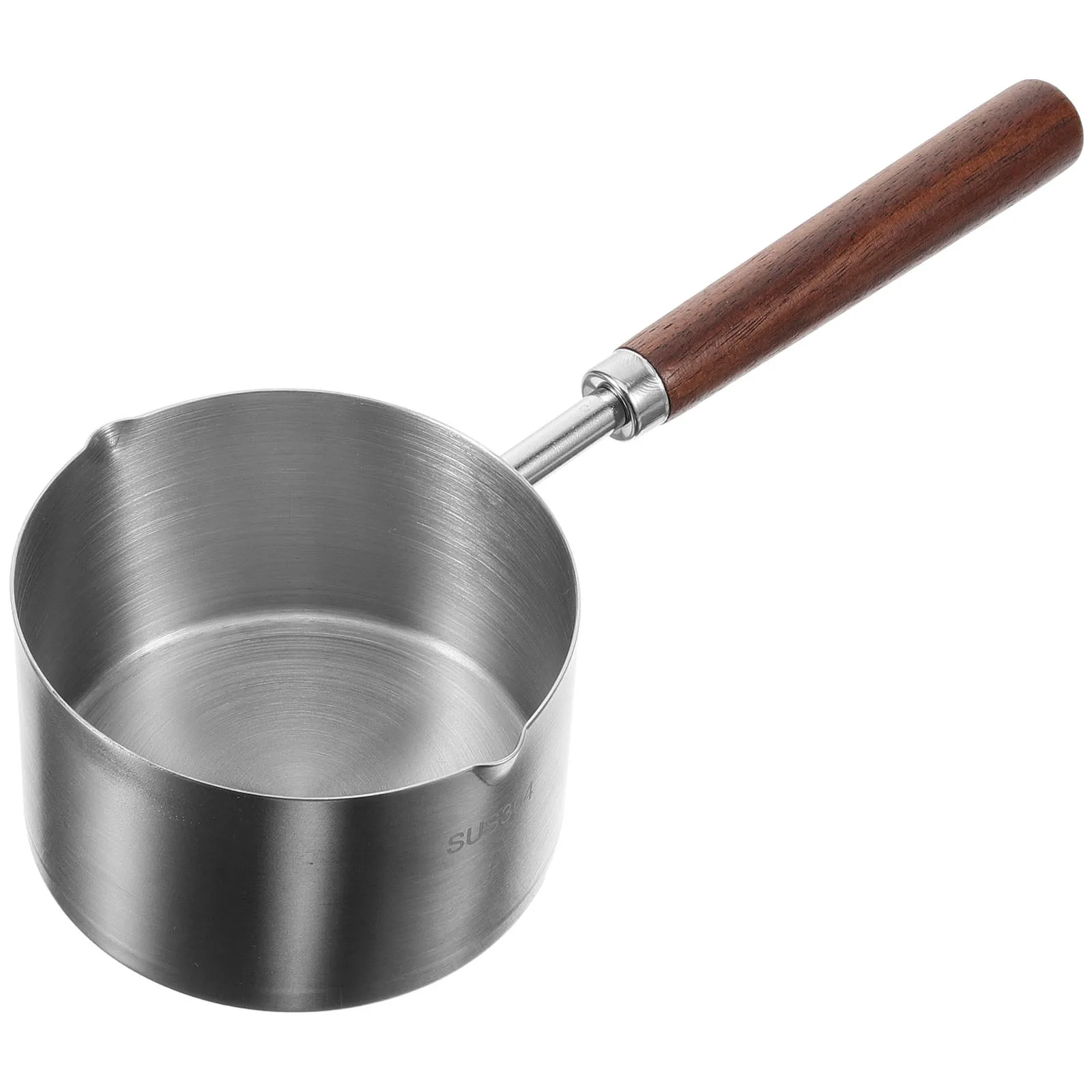 

Small Stainless Steel Saucepan Non Stick Metal Cooking Pot with Wooden Handle Reusable Milk Frother Pan for Stove Pots